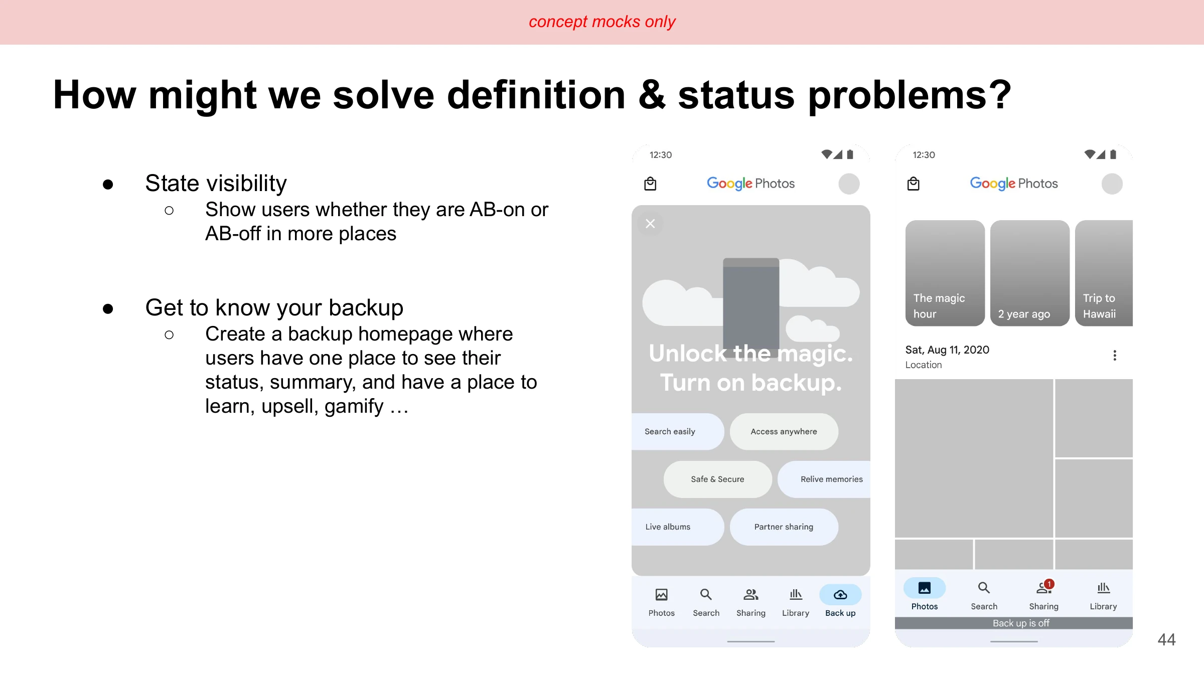 concept mocks only — How might we solve definition & status problems?