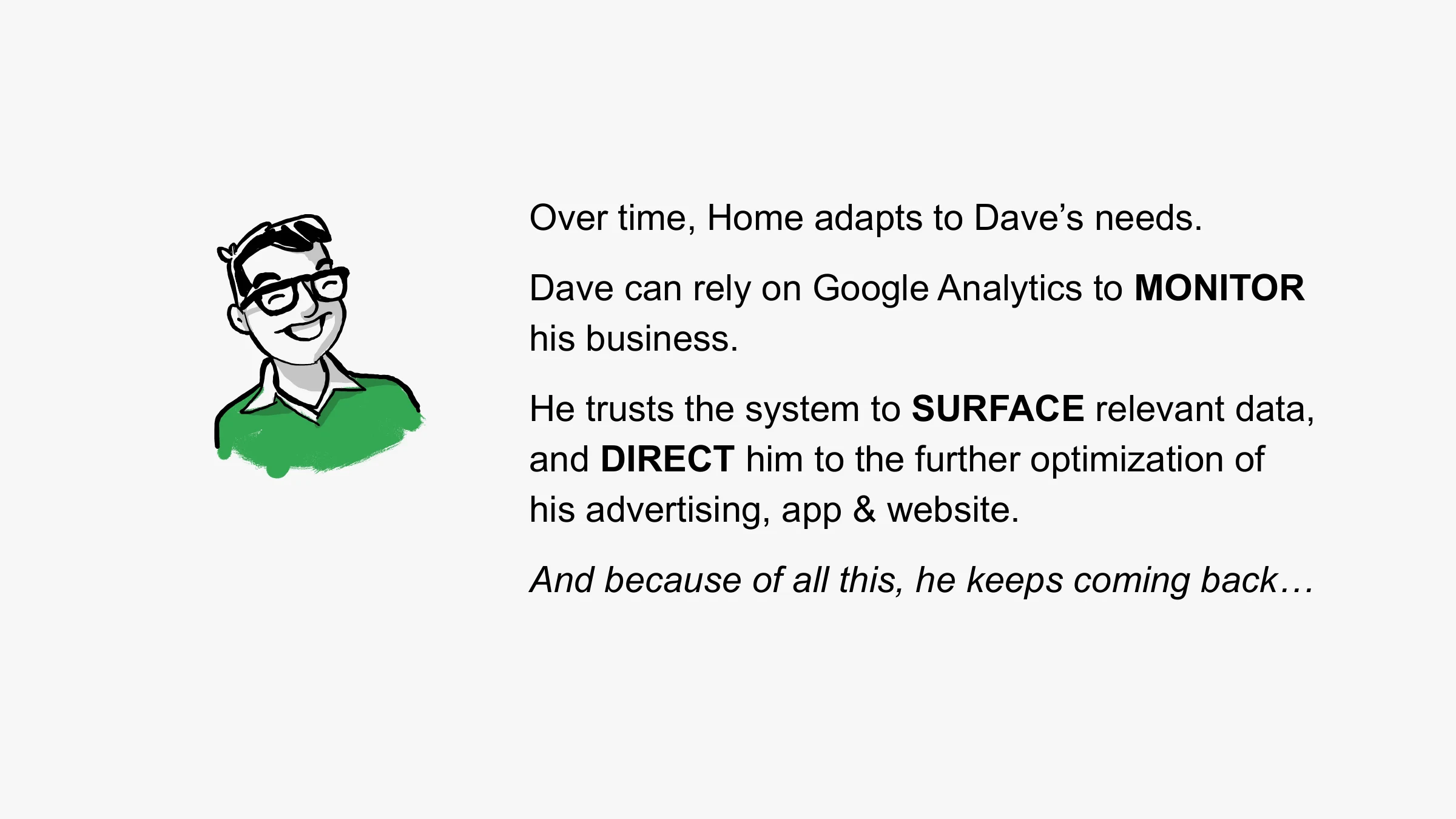 Over time, Home adapts to Dave’s needs.